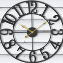 Large Wall Clock, Silent Battery Operated Metal Clock - Black, Size 20"