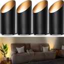 SUNVIE 4 Pack Up Lights, 5W Uplighting Indoor Uplights with 2700K GU10 Bulbs, Uplighting Indoor Spot Lights for Home Plant Picture, 5.9 FT Plug Cord & Foot Switch (Black)