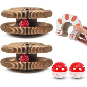 2-Pack Cat Scratcher Toy - Magic Organ Cat Scratching Board with Bell Balls for Indoor Cats Magic Organ Cat Scratcher Interactive Cardboard Cat Toy Scratcher Furniture Protection