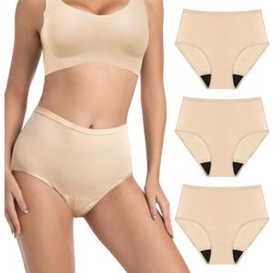 Washable Incontinence Panties for Women Bladder Leak Proof Underwear Light Absorbent Protection Cotton Brief 3 Pack (Beige L)