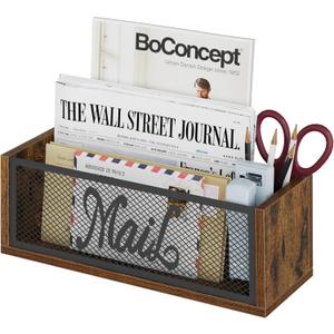 YINMIT Mail Organizer Countertop, Mail Holder with 2 Slots, Mail Holder for Desk, Desk Mail Organizer, Mail Basket for Wall Table Countertop, Envelope Holder for Home Office (Rustic Brown)