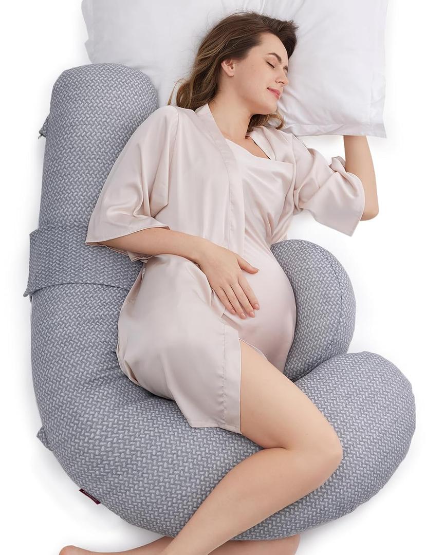 Momcozy Pregnancy Pillow, Original F Shaped Maternity Pillow for Pregnant Women with Adjustable Wedge Pillow, Full Body Support Pregnancy Pillows for Side Sleeping with Air Layer Cover, Grey