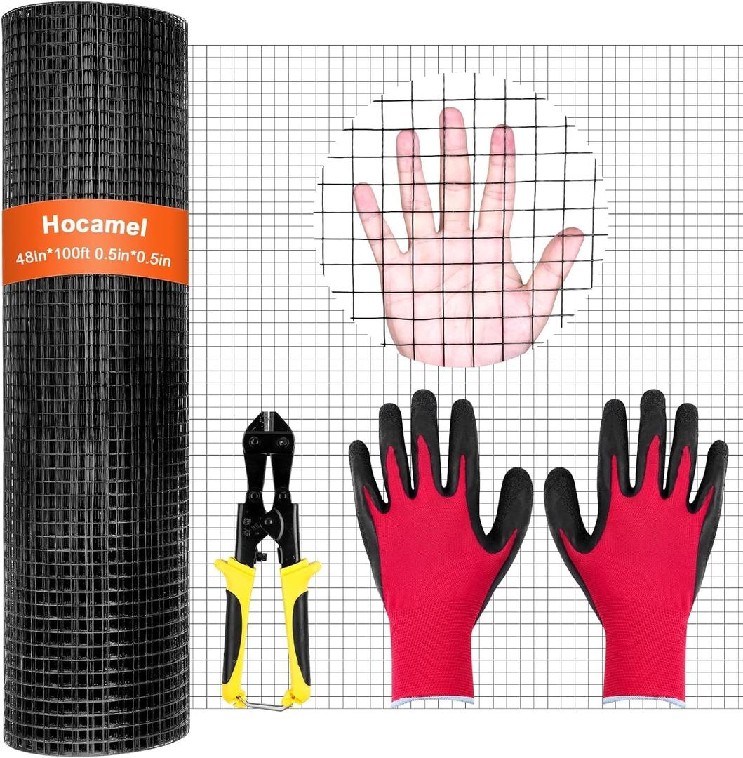 Hardware Cloth 1 inch 48 x 100 ft, 19 Gauge Square Vinyl Coated Galvanized Wire Metal Mesh Roll, Black PVC Chicken Wire Fencing for Poultry Cage Home Improvement Projects