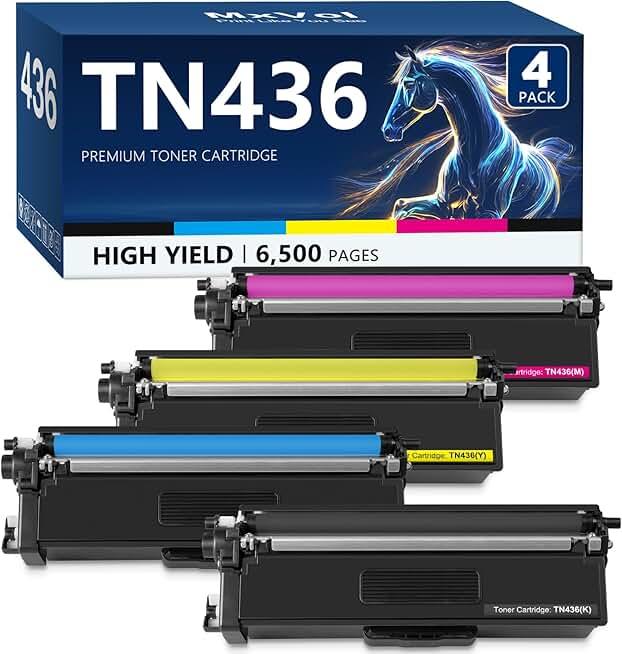 TN436 Toner Cartridge Set 6,500 Pages Super High Yield Replacement for Brother TN 436 TN-436 TN433 TN431 MFC-L8900CDW MFC-L8610CDW HL-L8360CDW Printer Toner (TN436BK TN436C TN436M TN436Y, 4-Pack)