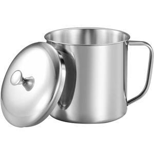 Amosfun Stainless Steel Water Cup with Lid and Handle 4.33X3.14 Inch Metal Milk Mug for Coffee Tea Home Office Travel (0 Ounces, Silver)