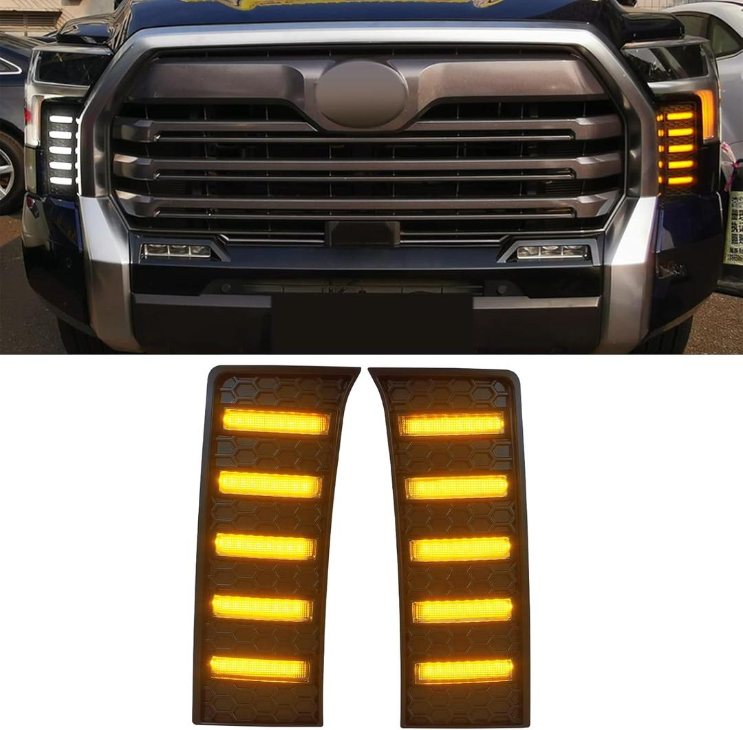 LED Daytime Running Lights For 2022 2023 2024 Tundra Fog Lights Toyota tundra CrewMax SR SR5 Limited DRL fog lights Assemblies Replacement black lens (DRL2)