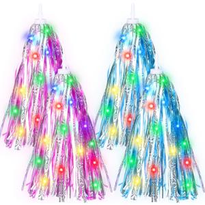 Wavwavw 4 Pcs LED Light up Bike Streamers Bike Tassels Kids Bicycle Handlebar Scooter Streamers Accessories Lighted Bicycle Tassel Ribbon for Girls Boys