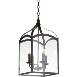 JONATHAN Y 11" Oil Rubbed Bronze 4-Light Traditional Lantern Pendant Light, Metal and Clear Glass Shade, Classic Chandelier for Foyer, Kitchen Island, LED Bulbs Included JYL7403A
