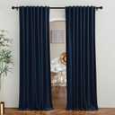 RYB HOME Velvet Curtains 90 inches Length, Back Tab & Rod Pocket Soft Fabric Curtains & Drapes for Bedroom Room Divider, Navy Blue, W 62 x L 90, 2 Panels Set