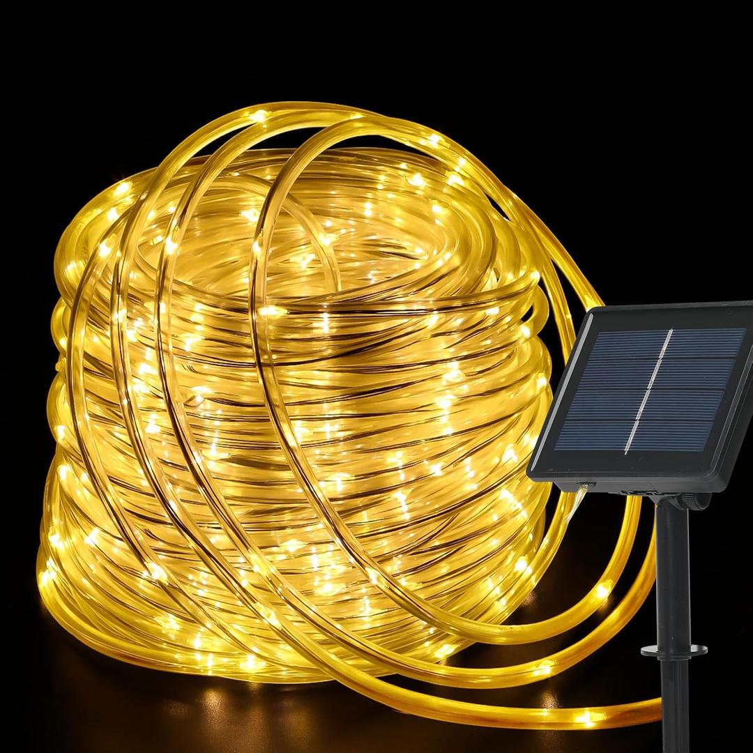 200 LED Solar Rope Lights Outdoor, 66FT Solar String Lights Indoor Waterproof Solar Powered Trampoline Light Clear Tube Pool Light for Camping Fence Yard Walkway Path Garden Outside Decorn (Warm White)
