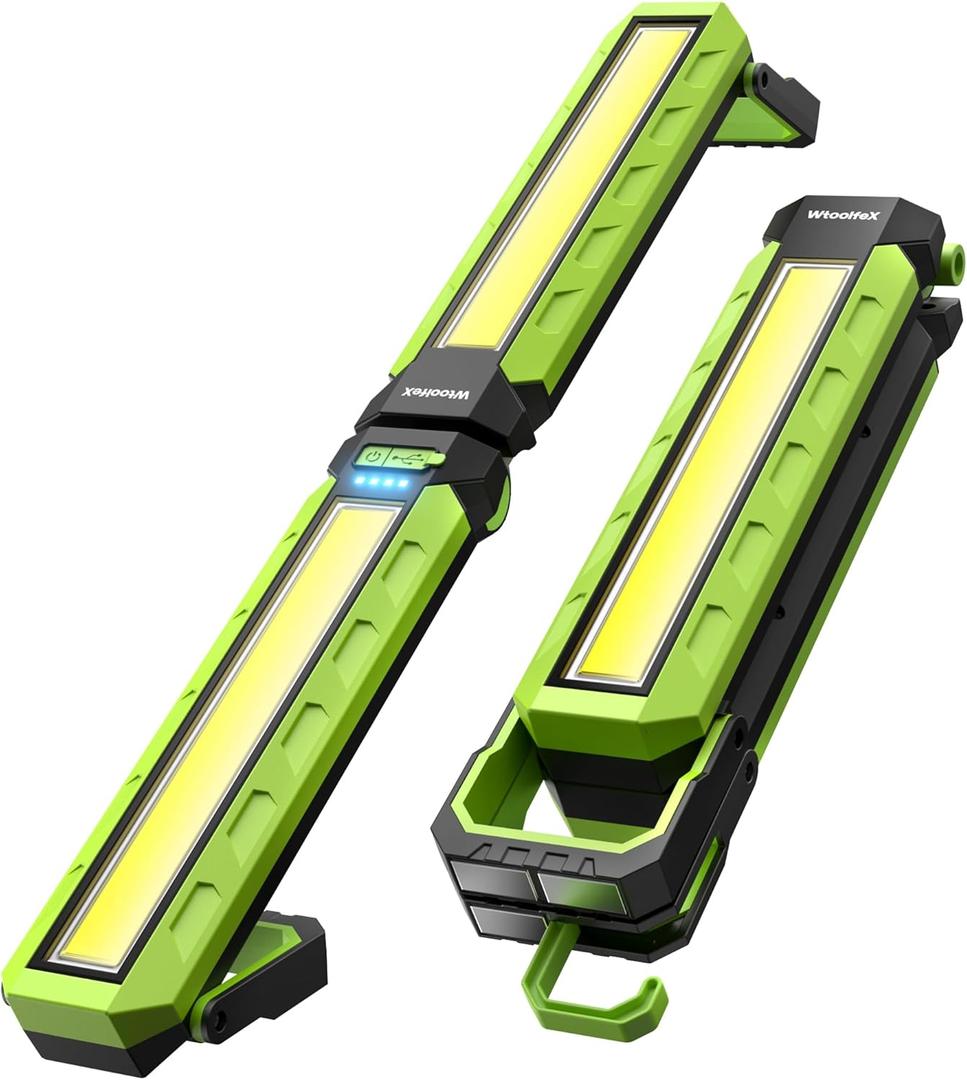 Work Light - 5200mAH Foldable Magnetic Under Hood Working Light with Hooks, Portable Magnetic Rechargeable Cordless 3300LM Job Site Lighting for Mechanic/Car Repairing/Garage (Green)