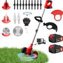 ALSO GO 24V Electric Weed Wacker, Cordless Grass Trimmer, 3 in 1 Grass Trimmer with 2pcs Batteries & Charger, Battery Powered Weed Eater/Brush Cutter/Edger with Wheels for Garden and Yard Lawn