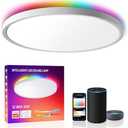 MELEGAN Smart Led Ceiling Light Flush Mount, 12 Inch 24W Ceiling Light Fixture Dimmable 2700K-6500K, RGB Ambient Light Fixture WiFi Compatible with Alexa Google Home for Bedroom Living Room