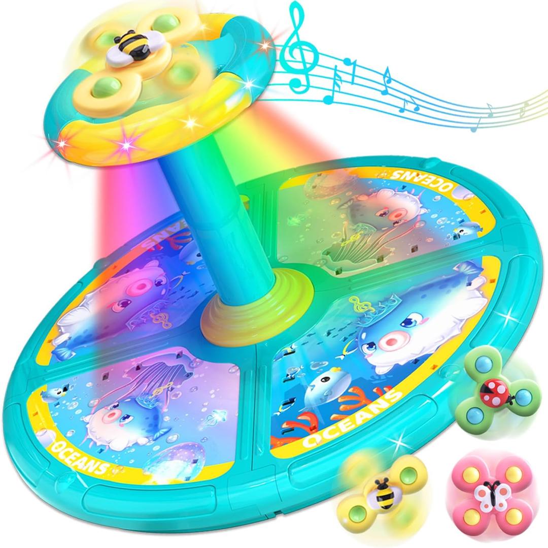 Ocean Sit and Spin Toys for Toddlers 1-3, 360 Rotation Sit n Spin, LED Light & Enlightenment Music, for Boy/Girl with 3PCS Suction Cup Spinner Toys (Blue) Ocean Sit and Spin Toys for Toddlers 1-3, 360 Rotation Sit n Spin, LED Light & Enlightenment Music, for Boy/Girl with 3PCS Suction Cup Spinner Toys (Blue)
