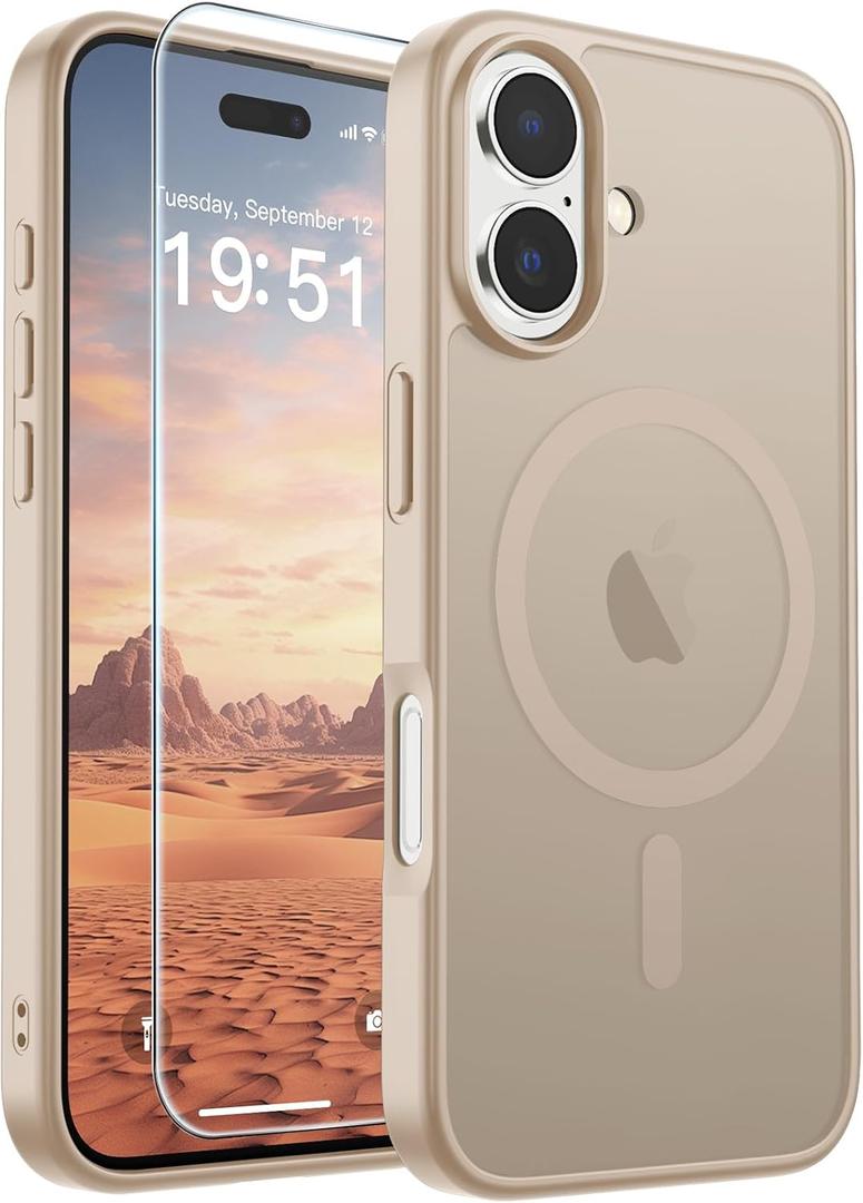 SUPFINE Magnetic for iPhone 17 Case (Compatible with MagSafe)(Military Grade Drop Protection) Translucent Matte Shockproof with Anti-Fingerprint Phone Cover, Desert Gold