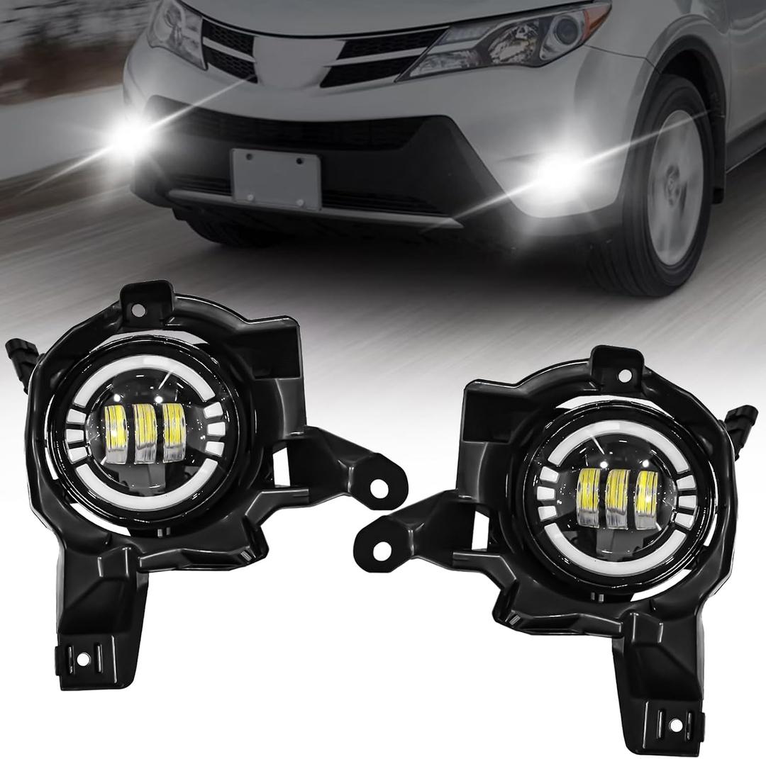 LED Fog Lights with DRL For 2013 2014 2015 Toyota RAV4, Amber Turn Signal,White Daytime Running Light, Front Bumper Fog Lamps Replacement with Wiring Harness,Easy to Install
