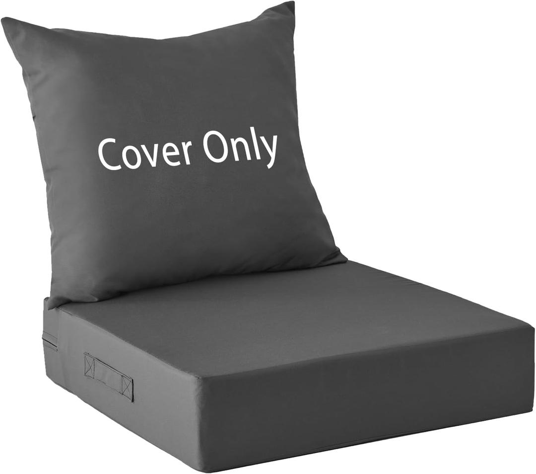 IPYNBAP 24x24x5.75 Inch Patio Cushion Covers for Deep Seat and Back, Water-Resistant & Fade-Resistant Outdoor Chair Cushion Cover Set, Replacement Cushions Covers with Handle and Ties, Dark Grey