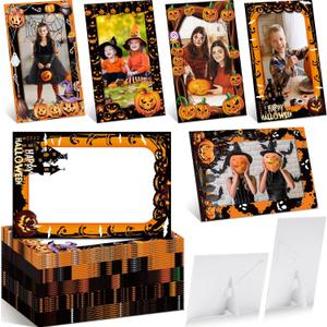 50 Pack Halloween Pumpkin Picture Frame 4 x 6 Paper Photo Ornament Bulk Pumpkin Cardboard Photo Gifts for Halloween Friendsgiving Decorations Birthday Party Favor Supplies