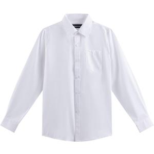 Boys Long Sleeve White Button Down Shirt - Collared Uniform White Dress Shirt (14-15)