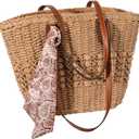 Trifabricy Beach Bags for Women, Summer Straw Bag, Woven Straw Beach Tote Bag Shoulder Handbags (Khaki)