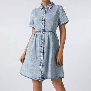 KOMOO Women Summer Denim Dress High Waist Short Sleeve Button Down Denim Shirt Dresses Casual One-Piece Jean Babydoll Dress M KOMOO Women Summer Denim Dress High Waist Short Sleeve Button Down Denim Shirt Dresses Casual One-Piece Jean Babydoll Dress M