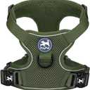 PoyPet Reflective Soft Breathable Mesh Dog Harness Choke-Free Double Padded Vest with Adjustable Neck and Chest (Military Green,S)