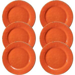 Melamine Salad Plates Set of 6, Lightweight Dessert Plate, 9 Inch Small Dinner Plate, Farmhouse Plates for Lunch, Cake, Bread, Snack, or Appetizer, Orange Color