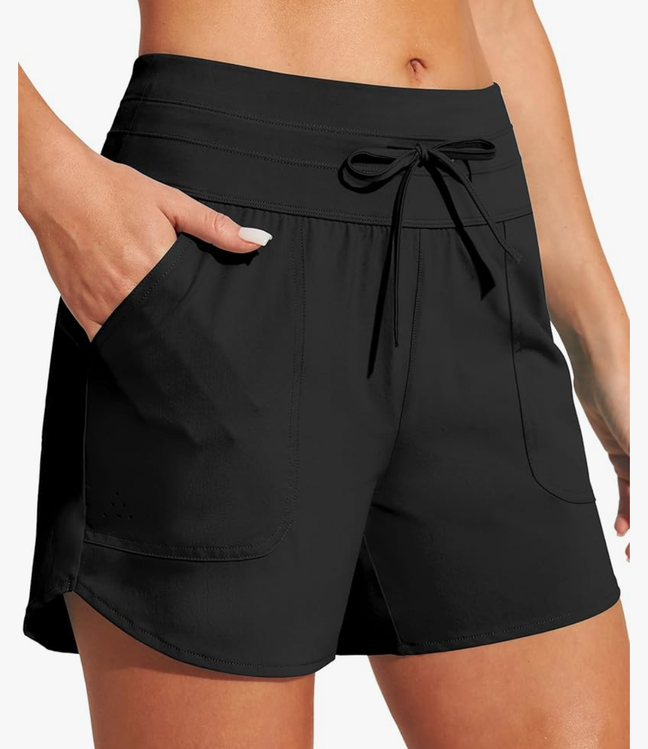 IUGA Womens 5" Swim Board Shorts Stretchy High Waisted Beach Shorts for Women Quick Dry UPF 50+ Swimsuit Bottoms with Liner,L