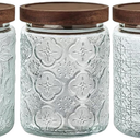 24 OZ Airtight Glass Storage Jar with Bamboo Lid - Vintage Glass Jar Vintage Food Containers Canisters Set for Kitchen Counter & Pantry - Ideal for Sugar, Flour, Coffee, Tea, Candy, Oats -2 Pack ((24oz)Sunflower+Begonia)