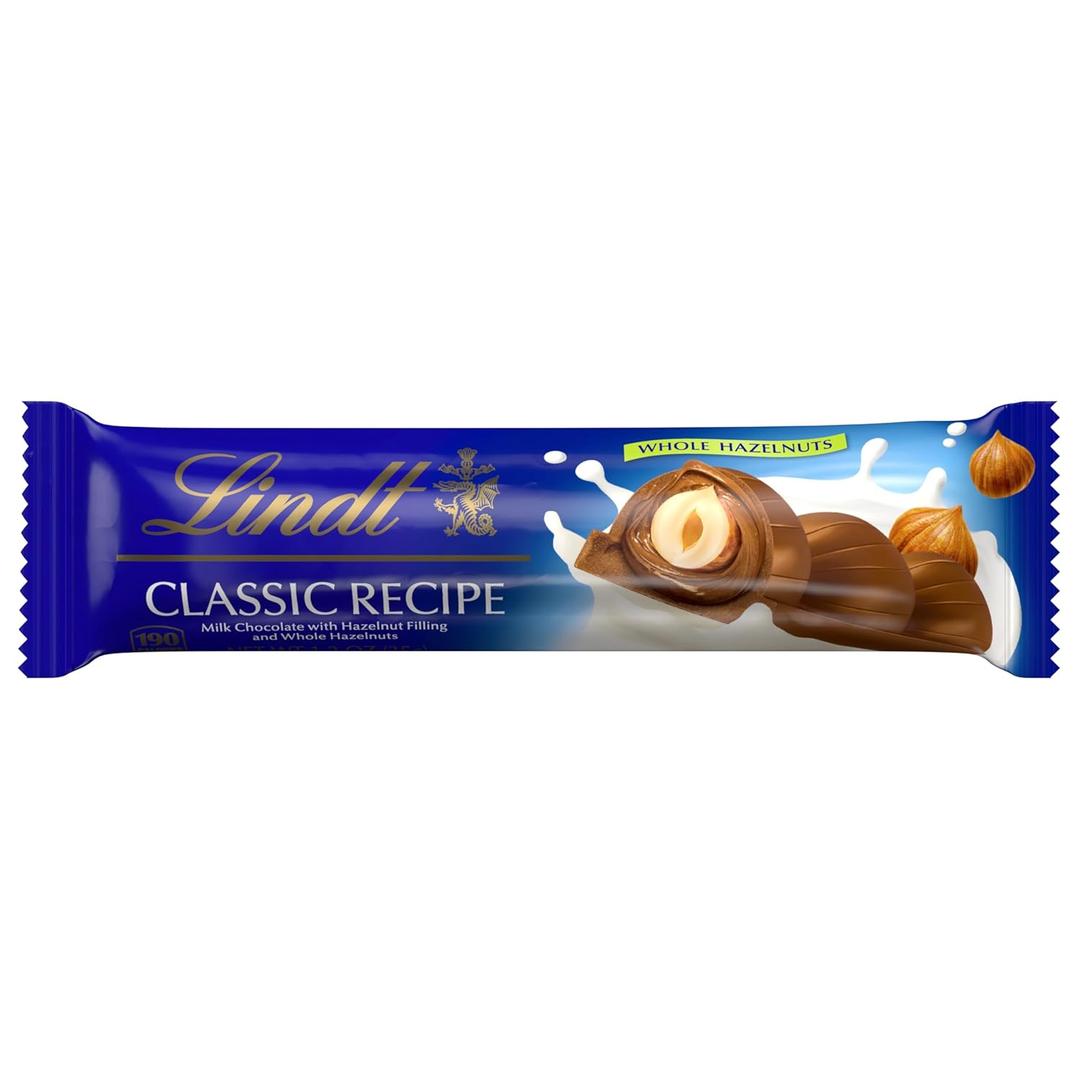 Lindt CLASSIC RECIPE Whole Hazelnut Milk Chocolate Stick, Milk Chocolate Candy with Whole Hazelnuts, 1.2 oz. (EXP 03/31/26)