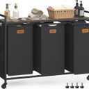 VASAGLE Laundry Hamper, Laundry Sorter Rolling Cart with Shelves, Small Side Pockets, 6 Labels, 3 Compartments, 39.6 Gal. (150 L), Ink Black and Ash Brown UBLH223BH01