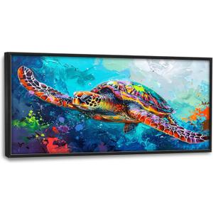Mecowcm Sea Turtle Extra Large Wall Art Ocean Coastal Framed Wall Decor Swimming Turtle Canvas Painting Pictures for Living Room Bedroom Bathroom Office 30"x60"