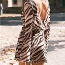 Verdusa Women's Animal Print Dress Draped Backless Mesh Mini Dresses Going Out Festival Rave Party Outfits (Brown, M)