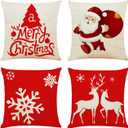 Ogrmar 4PCS 18"x18" Throw Pillow Covers Christmas Decorative Couch Pillow Cases Cotton Linen Pillow Square Cushion Cover for Sofa, Couch, Bed and Car