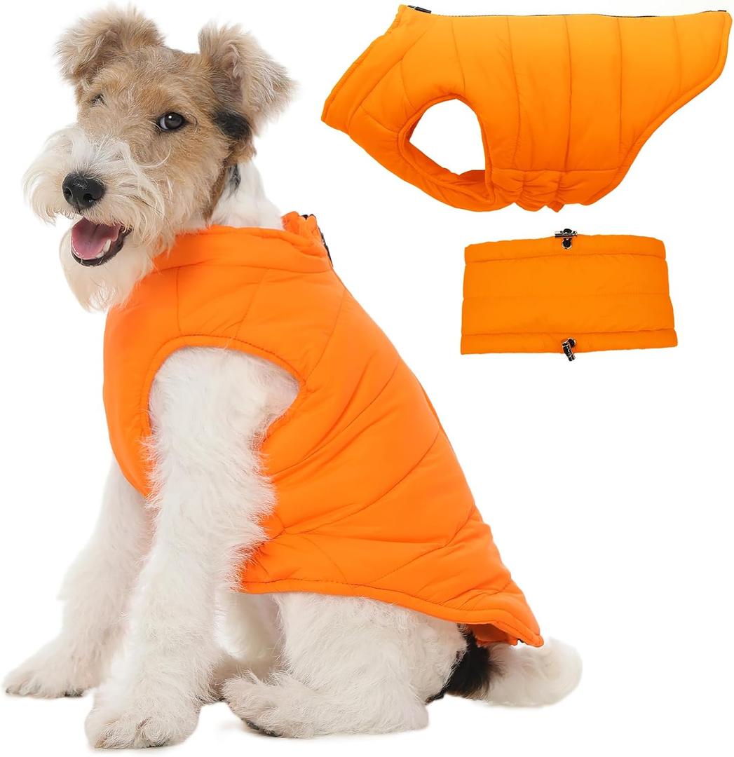 LeleTail Medium Dog Jacket with Zipper, Hunter Orange Dog Coats for Medium Dogs, Warm Waterproof Winter Snow Puffer Vest for French Bulldog, Boston Terrier, Cocker, Beagle, Orange M
