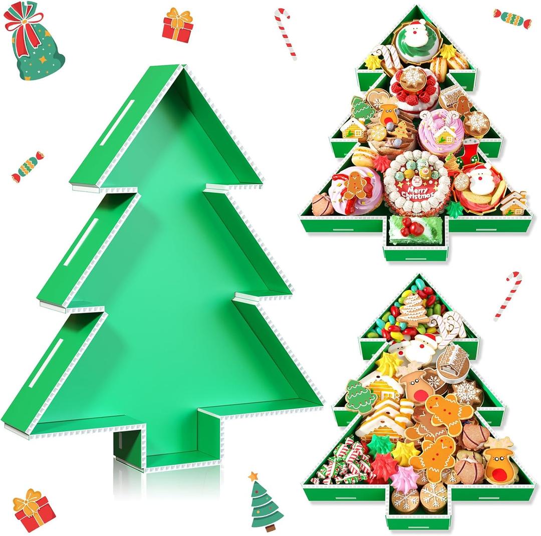 Paready Christmas Charcuterie Cardboard, 13.39" Fillable Cardboards Green Xmas Tree Charcuterie Board for Xmas Candy, Treats, Snack, Cupcakes Tray for New Year Holiday Christmas Party Decorations