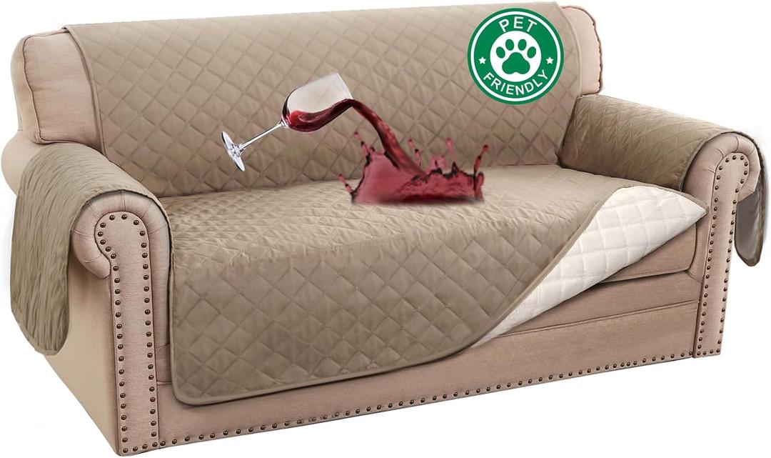 Turquoize 100% Waterproof Couch Cover Sofa Covers for 2 Cushion Couch Loveseat Covers Triple Non-Slip Couch Cover for Dogs Washable Furniture Protector Cover for Pets, Kids,Dog (Loveseat 54", Khaki)