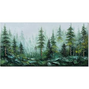 Alenoss Hand Painted Modern 3D Abstract Oil Painting 24x48 Inches Large Forest Landscape Textured Canvas Wall Art Green Artwork for Wall Decoration