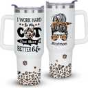 Cat Mom Lover Mothers Day Birthday Christmas Gifts for Women, 40 oz Cat Mom Cup Tumbler with Handle Lid and Straw