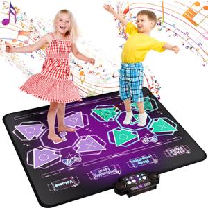 Joyvalley Kids Dance Mat Toys - 2-Player Dance Pad Gifts for Girls Boys Toddlers 3 4 5 6 7 8 9 + Year Old Electronic Dancing Mat Floor Games Toy with Music Light Christmas Birthday Gift (Purple)