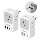 TESSAN European Travel Plug Adapter 2 Pack, PD 20W Adapter for Europe Plug with 4 AC Outlets 4 USB (2 USB C), Type C Adaptor for US to Europe, Italy, Spain, France, Portugal, Greece, Iceland, Germany