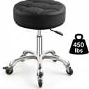 Rolling Stool with Wheels, 12cm/4.7" Ultra Thick Cushion, Adjustable Height 19.8-25 Inch, 360° Swivel Heavy Duty Stool, 450lbs Capacity PU Leather Seat for Massage Salon Tattoo Medical Spa, Black, Ultra-large