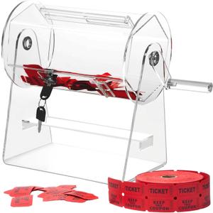 Acrylic Raffle Drum, Clear Raffle Ticket Box with Slot Transparent Raffle Ticket Spinner Cage for Bingo Lottery Games, Raffle Balls Holds 2000 Tickets