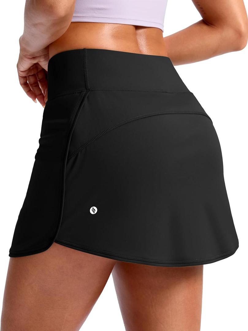 SANTINY Skorts for Women with Pockets High Waisted Golf Skirts | Built-in Shorts, A Line, Athletic, Casual, Pickleball, Tennis Skirt (Black, M)