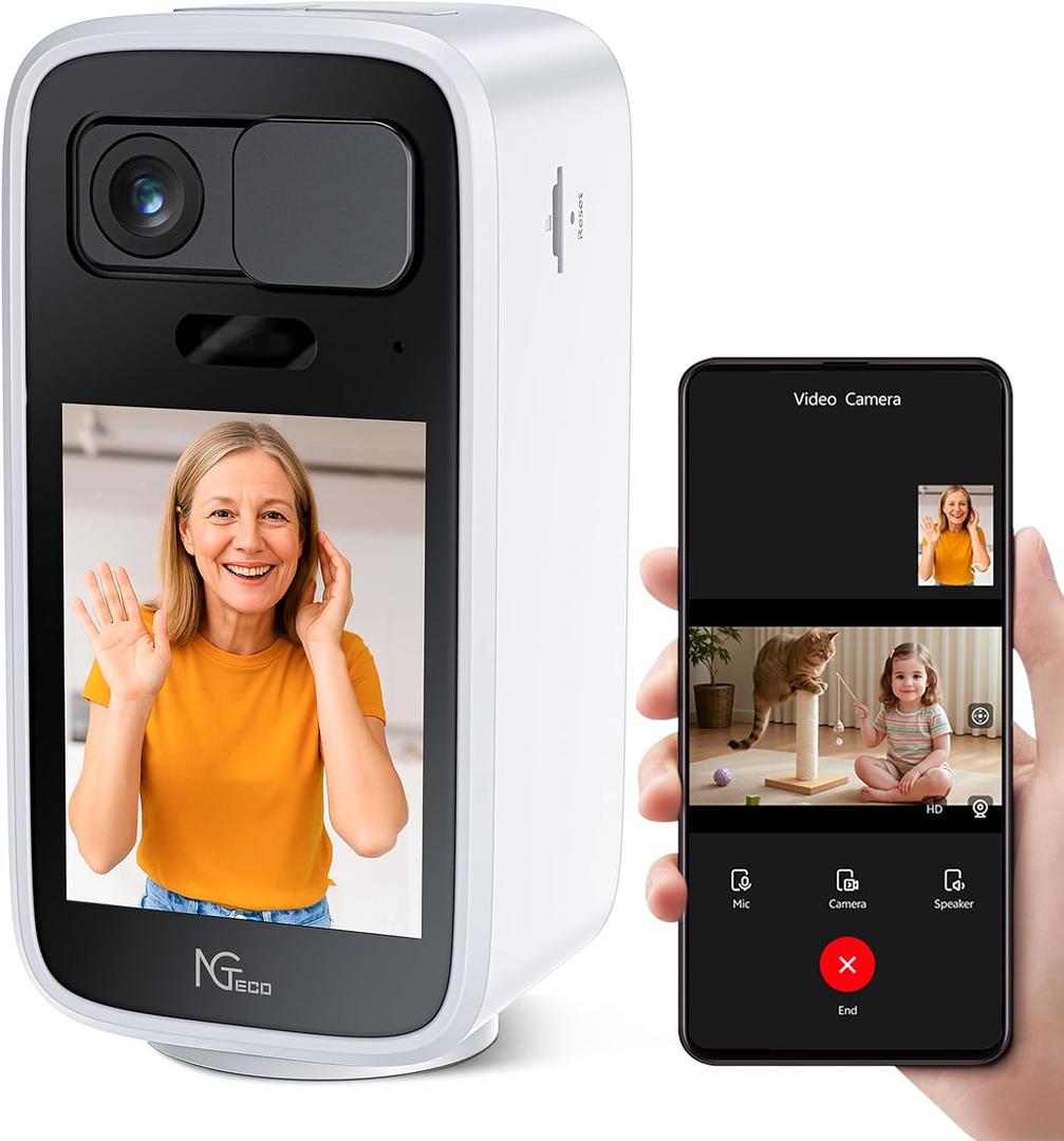 NGTeco Two Way Video Calling Camera, Elderly Baby Pet Monitor 4MP HD Indoor, Dual-Band WiFi (2.4/5GHz), 2.8" Screen, One-Touch Call, Motion Detection & Physical Lens Cover