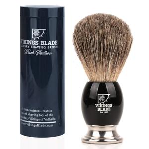 Luxury Shaving Brush for Men by VIKINGS BLADE, Ultra Heavy Acrylic & 316L Steel Handle, Super Strong Knot Backbone, Minimal Shedding, Fast Lather, Extremely Smooth & Plush on Skin (Dark Stallion) 