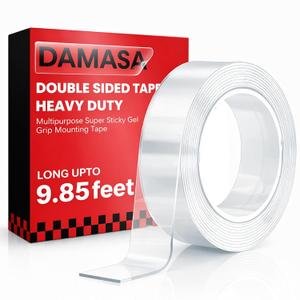 DAMASA Strong Double Sided Tape Heavy Duty (1.18" x 118") Multipurpose Nano Tape Mounting Tape for Indoor & Outdoor Use Washable Sticky Tape for Picture Frames, Carpets & Decor (9.85 FT)