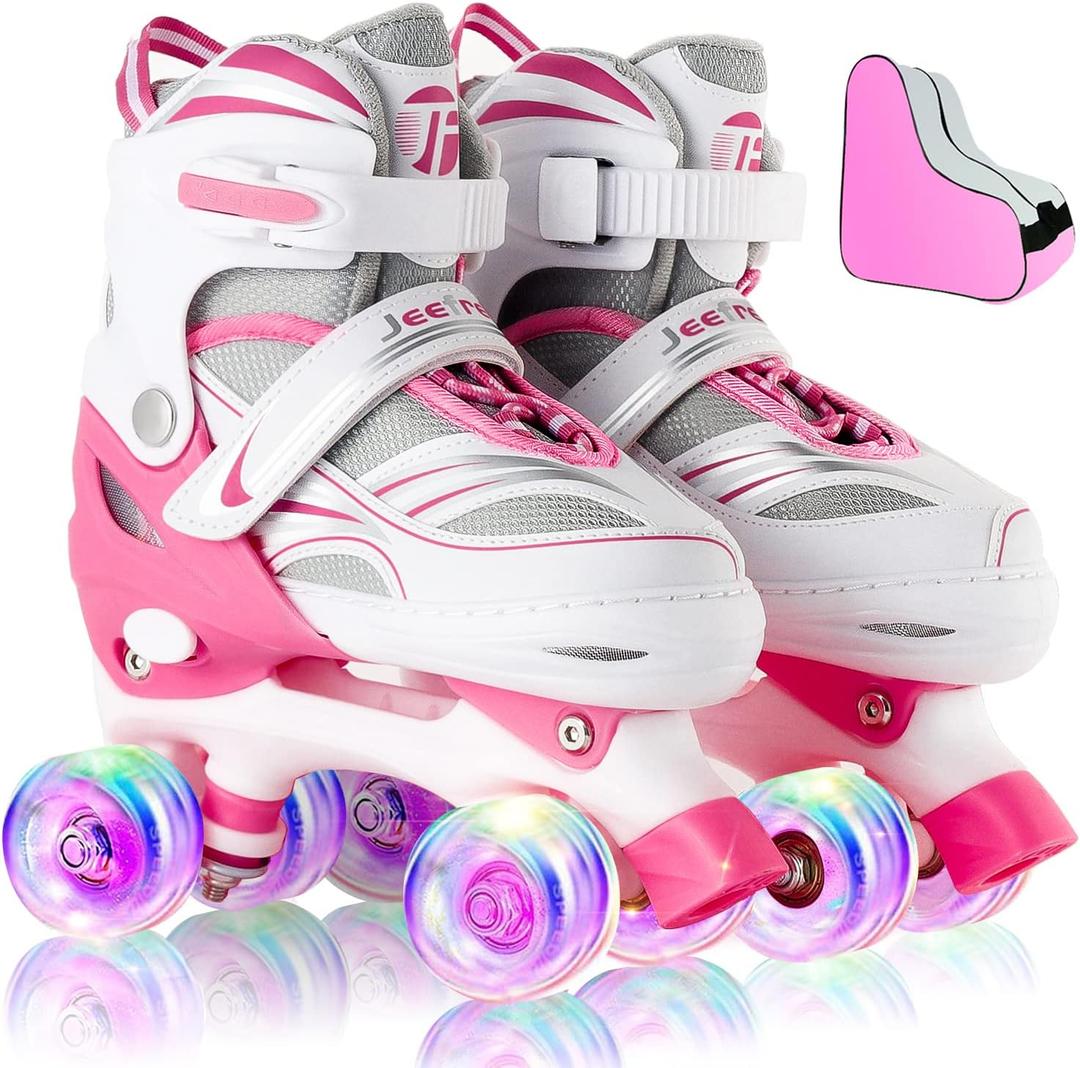 Adjustable 4 Size Kids Roller Skates With Light up Wheels for Girls Ages 5-8-12, Safe and Fun Illuminating Skates for Kids, Toddlers, Boys (Medium)