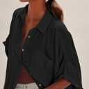 Kumufenc Womens Swimsuit Cover Up Summer Bathing Suit Coverup Gauze Button Down Short Sleeve Shirts (Black, L)