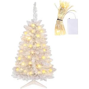 3ft Small Christmas TreeMini Artificial Christmas Tree with Battery Operated Lights for Office,Desk,Indoor, Outdoor, Holiday Xmas Party Decoration, Easy Setup -White-3FT (10in)